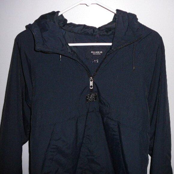 Pull & Bear Apparel Co Men's Navy Blue Hooded 1/4 Zip Long Sleeve Coat EU-S MX36 - Picture 2 of 6